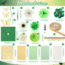 Wavwavw 43 PCS DIY Graduation Cap Decorations Kit, Grad Cap Decorations Included Faux Flowers 3D Butterfly Self Adhesive Rhinestones Stickers Alphabet Letter Stickers for Grad Party Decor(Green)