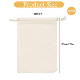 SMYJDMM Cotton Muslin Drawstring Bags, 14pcs Cream-colored Breathable Pouches with Drawstring, 15 x 20cm, Perfect for Food Storage, Gift Wrapping, Travel Storage