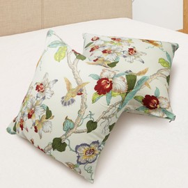 Betadistor Cotton Cushion Cover Big Flowers on White Decorative Throw Pillow Cover Home Decor Square 18x18 Inches Pillowcase 45X45cm for Garden Sofa Livingroom Bedroom, White, 521-0461