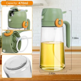 VUTGE Oil Sprayer for Cooking 2 in 1 Olive Oil Dispenser and Sprayer 16oz/470ml Glass Spray Bottles And Pour for Cooking Kitchen Food-Grade Oil Mister For Air Fryer Salad Baking BBQ(green)