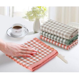 Arwllzz Set of 6 Cotton Tea Towels, 34 x 34 cm, Absorbent Kitchen Towels with Check Pattern, Cleaning Cloths for Washing Dishes, Windows