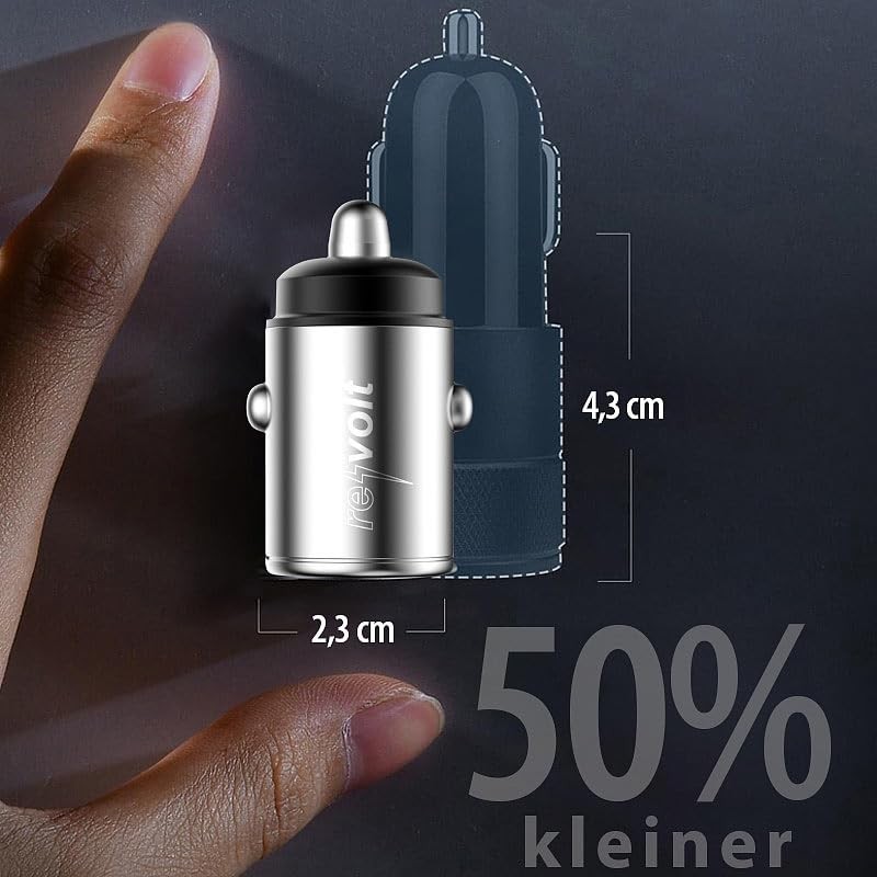 revolt Micro Car Fast Charger with USB-C PD & USB-A
