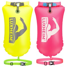LUXHEIM 2 Pack Swimming Buoy Tow Float for Open Water Swimming Highly Visible Swimming Float Dry Bag Waterproof Inflatable PVC Tow Float for Triathlons (Yellow/Pink)