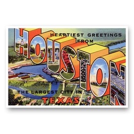 GREETINGS FROM HOUSTON, TX vintage reprint postcard set of 20 identical postcards. Large Letter Houston, Texas city name post card pack (ca. 1930's-1940's). Made in USA.