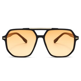 RUNHUIS Retro Large Square Sunglasses for Men and Women, Vintage Rectangle Sunglasses with UV400 Protection, Fashion Unisex Glasses, Black/orange gradient