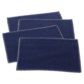 SARO Celena Collection Whip Stitched Design Cotton Placemat (Set of 4), 13"x19", Navy Blue, 4 Pieces