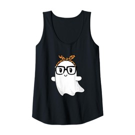 Womens Leopard Bandana Ghost with Glasses Girls Cute Spooky Costume Tank Top