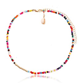 Stocking Stuffers Gifts for Women Colorful Shell Necklace for Women Seashell Pendant Neck Chain Bohemian Beaded Necklaces Layered Rainbow Beads Choker Necklace Summer Beach Jewelry Gift (Style1)