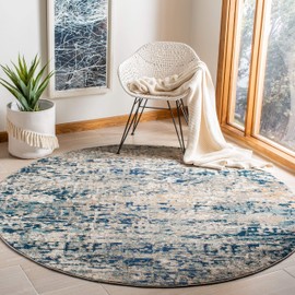 SAFAVIEH Madison Collection MAD460K Modern Abstract Non-Shedding Dining Room Entryway Foyer Living Room Bedroom Area Rug, 5' x 5' Round, Grey / Blue