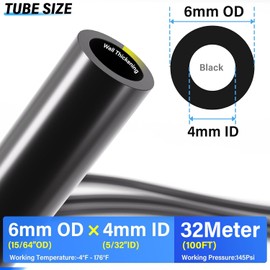 TAILONZ PNEUMATIC Black 6mm OD 4mm ID Polyurethane PU Air Hose Pipe Tube Kit 32 Meter 100ft