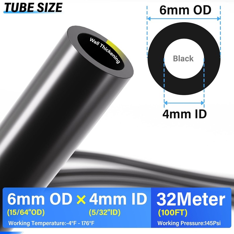 TAILONZ PNEUMATIC Black 6mm OD 4mm ID Polyurethane PU Air
