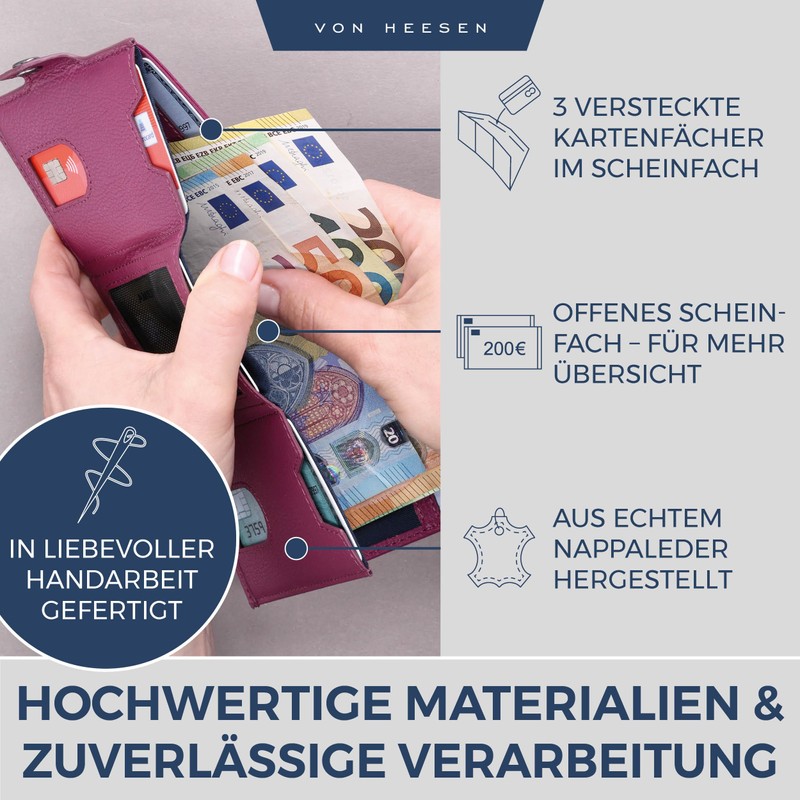 VON HEESEN Slim Wallet with Coin Compartment & RFID Protection