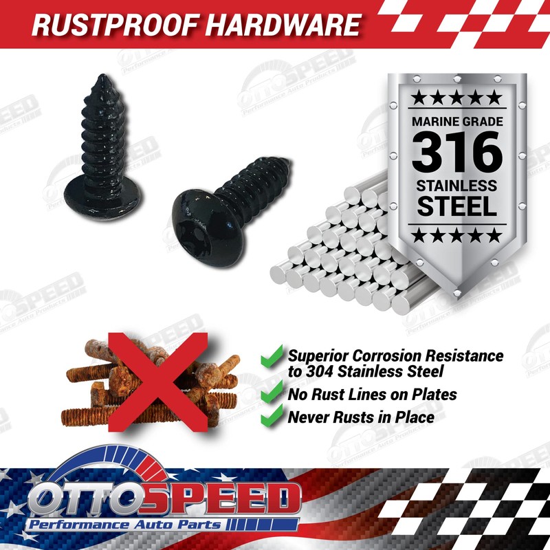 Anti-Theft License Plate Screws Fastener Kit - Rustproof Black Screws,