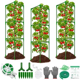 3 Packs Fiberglass Tomato Cages for Garden, 56 Inch Tall Tomato Plant Support, Adjustable Tomato Stakes Plant Climbing Trellis for Garden Vegetables Fruits, Tomato Support Cages with Tomato Clips