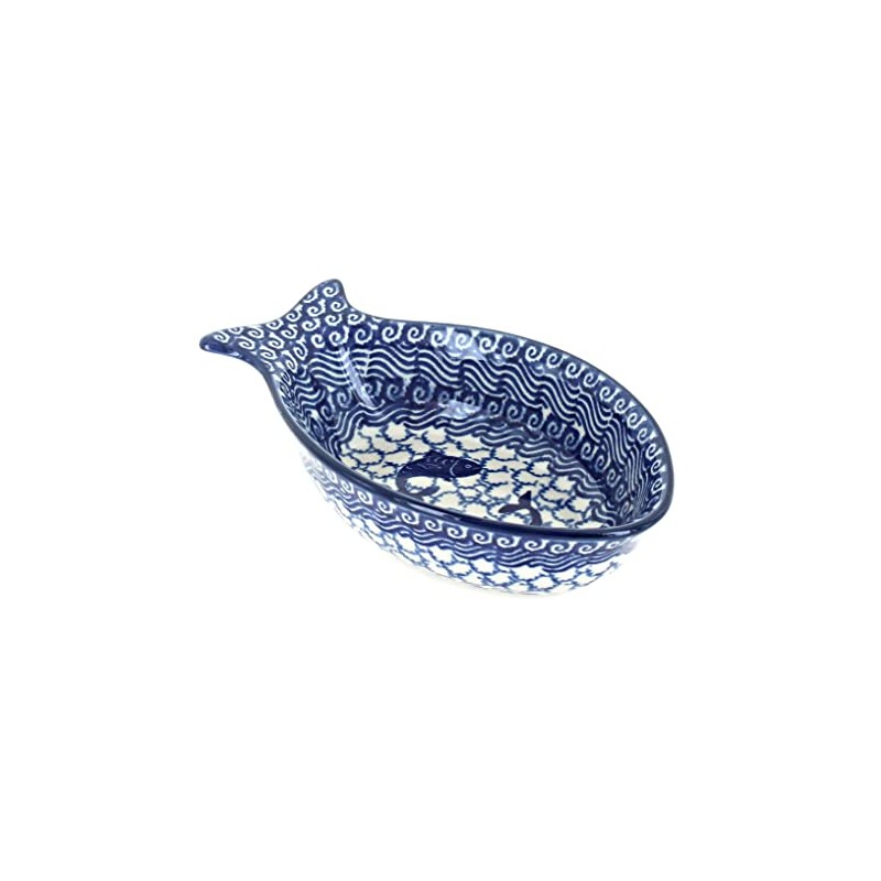 Blue Rose Polish Pottery Mosaic Beach Medium Fish Dish