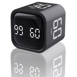 EooCoo Stylish Digital Timer, Creative Cube Rotation Timer 5/10/30/60 Minutes, Countdown Productivity Timer for Working Cooking Fitness Studying Teaching, Easy Use for Adults and Kids, Black