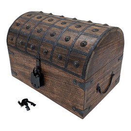 Handmade Wooden Pirate Treasure Chest with Lock & Key - Includes Nautical Accessories: Compass, Spyglass, Captain's Whistle, Ship Wheel, Hourglass, and More (XL 16 x 11 x 11)