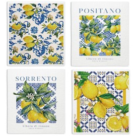 LARTSFRO Swedish Dishcloths for Kitchen, Papaya Reusable Paper Towels Washable, Vintage Floral Summer Lemon Swedish DishCloths for Friut, 4 Pcs Dish Towels for Kitchen, No Odor Cleaning Cloths