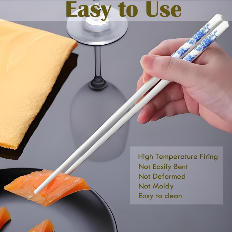 Chopsticks Reusable Ceramic Chopsticks 5 Pairs Porcelain Chopsticks Dishwasher Safe,High-grade