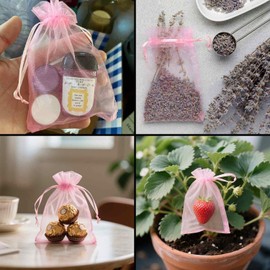 TKYPZY 50 Pcs Drawstring Organza Bags Jewelry Bags with Drawstring Pink Mesh Bag for Wedding Favor Party Favor Sheer Bag for Christmas Gift Small Makeup Pouches (Pink)