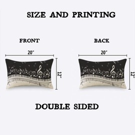 TKS MITLAN Piano Keys with Musical Notes Pillow Covers 12x20 Inch Classic Piano Keyboard Decorative Throw Pillow Covers Cushion Case for Home Sofa Couch Decoration