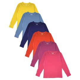 Girls/Boys/Toddler 6 Pack Long Sleeve Crew Tops/Base Layer Cotton Stretch Shirts (6 Pack - Pink/Red/Blue/Yellow/Purple/Niagra, 6X)
