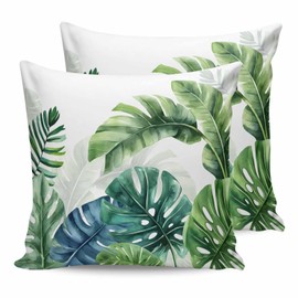 Liajuuhlgas Tropical Outdoor Waterproof Throw Pillow Covers 18"x18" Set of 2, Monstera Leaf Watercolor Style Decorative Garden Pillowcase with Zipper Summer Plant Cushion Case for Patio Couch Tent