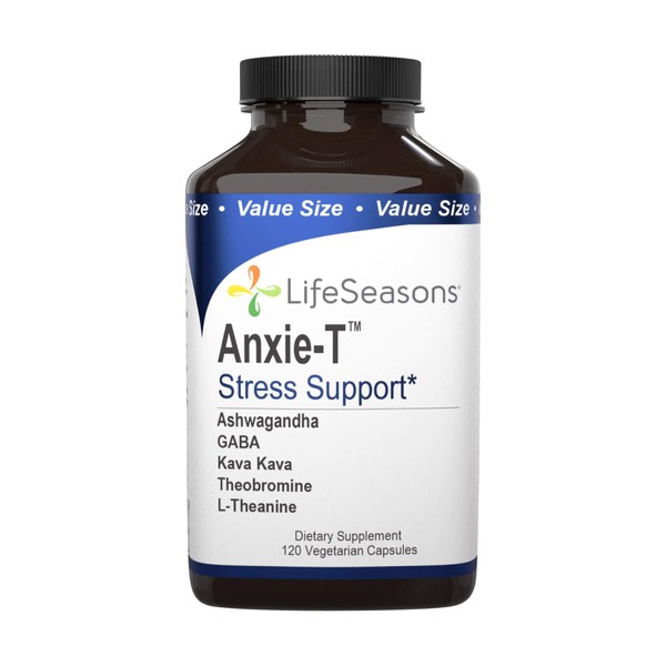 LifeSeasons - Anxie-T - Herbal Stress Relief Supplement to Relax and Calm Mind - Contains Ashwagandha, Kava Kava, GABA, L-Theanine - 120 Capsules