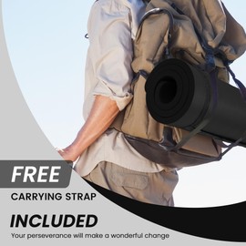 Aurorafy Yoga Mat 1/2-Inch Extra Thick High-Density Exercise Mat with Non-Slip Surface & Carry Strap for Men & Women Tear-Resistant Pilates Workout Mat for Home Gym, Floor Fitness, Black