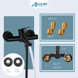Aolemi Matte Black Wall Mount Bathtub Faucet with Handheld Sprayer Single Handle Shower Mixer Tap 6 Inch Center Bathroom Tub Faucet Stainless Steel SUS304
