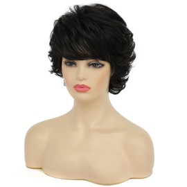 Baruisi Short Fluffy Black Wigs for Women Soft Synthetic Heat Resistant Hair Replacement Wig Cospaly Party