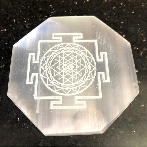 crystalmiracle Beautiful Selenite 3" Etched Charging Plate Crystal Healing Reiki FENG Shui Metaphysical Gemstone Gift Positive Energy Peace Meditation Wellness Handcrafted
