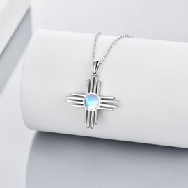 VONALA Women's 925 Sterling Silver Cross Necklace, Sun/Rose Chain, Moonstone/Opal Jewellery for Women and Girls, Sterling Silver, Moonstone