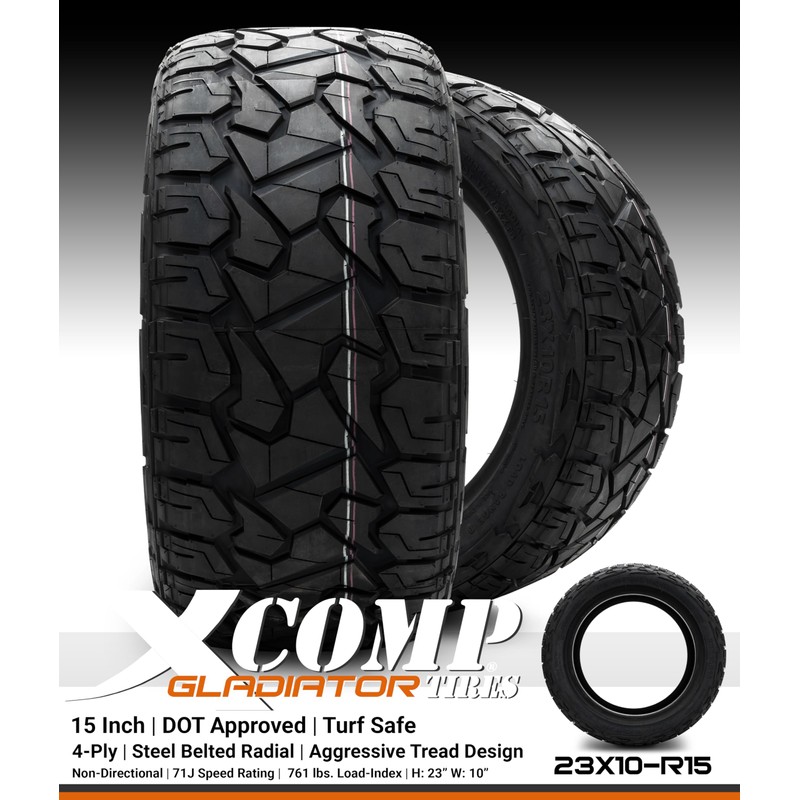 Xcomp Gladiator 23x10-15 DOT Golf Cart Tire Steel Belted -