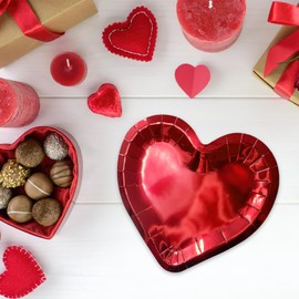 20 Pcs Valentine's Day Paper Plates Red Heart Shaped Disposable Plates Dinnerware Plates Decorative Tableware for Valentine's Day Wedding Birthday Party Decoration Supplies