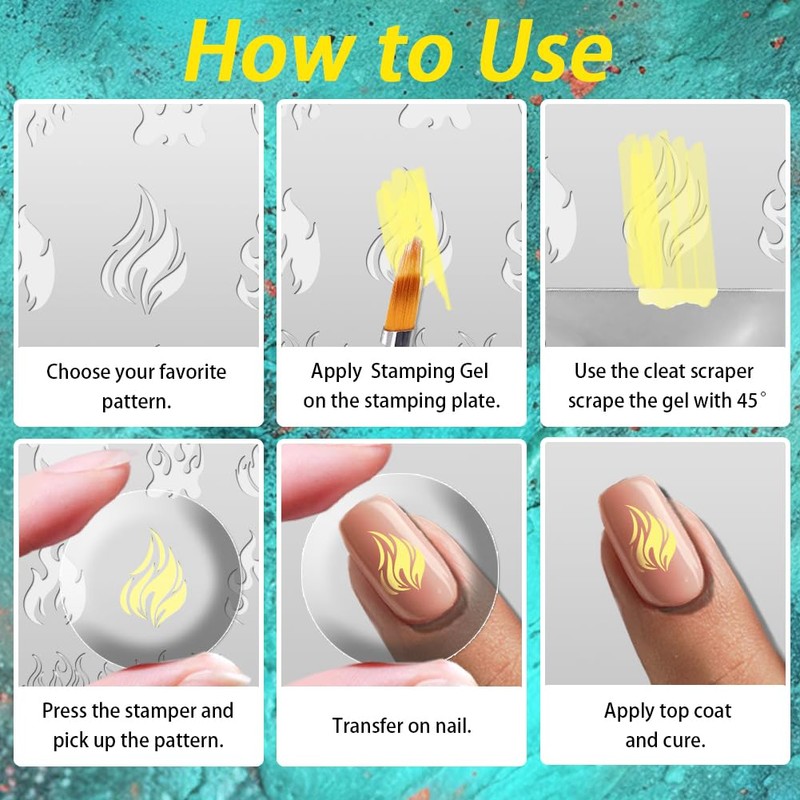 beinkmake 3Pcs Flame Nail Stamping Plate Letter Number Leaves Nail
