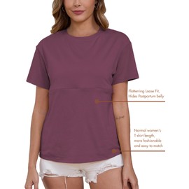 Ecavus Women's Zip Nursing Tops Short Sleeve Breastfeeding Shirts Comfortable Loose-Fit Mama Clothes Purple