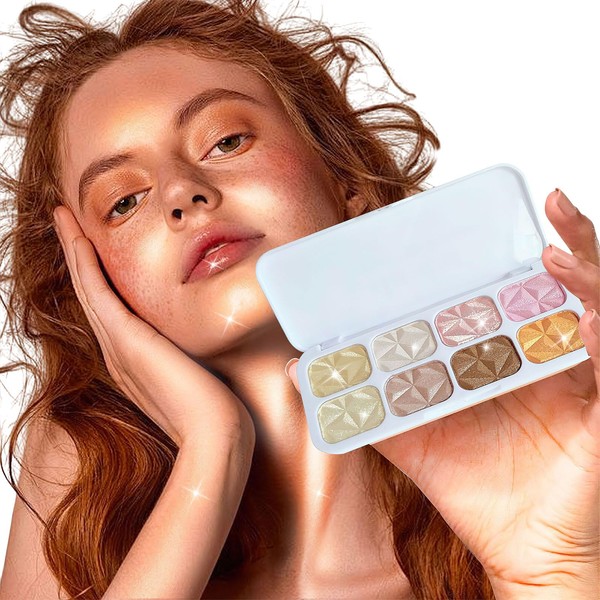 8 Colors Highlighter Makeup Palette, Glitter Eyeshadow Palette Facial Contour