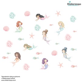 Stickerscape Mermaid Wall Stickers (Cute Mermaids) | Underwater Wall Stickers, Mermaid Wall Decals, Nursery Wall Decor, Pink and Purple Mermaids | Easy to Apply, Cleanly Removable