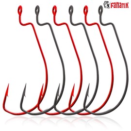 FANATIK Offset FO-3315 Fishing Hook for Rubber Baits 8, 6, 4, 2, 1, 1/0, 2/0, 3/0, 4/0, 5/0 Jig Fishing Hook for Rubber Baits (Red, 54 mm - #4/0-3 Pieces)