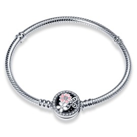 XWN Snake Chain Watch Bracelet, 925 Sterling Silver Round Clasp Charm Silver Bracelet Jewelry Gift, Suitable for European Charms, Ideal for Women and Girls.X96-124