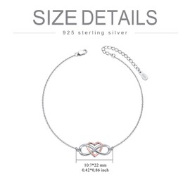 MEIDERBO Infinity Anklets for Women S925 Sterling Silver Infinity Hear Ankle Bracelet Rose Gold Summer Beach Anklets Foot Chains Foot Jewelry Gifts for Women