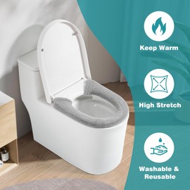 Toilet Seat Cover with Snaps Fixed, Thicker Soft Toilet Seat Warmer Cover for Bathroom, Washable Stretchable Toilet Seat Covers, Fits Most Round, Oval and Elongated Toilet Seat, Light Gray