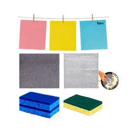 Swedish Wholesale Swedish DishCloths for Kitchen- 8 Pack Reusable Paper Towels Washable - Eco Friendly Cellulose Sponge Microfiber Dish Cloths - Kitchen Essentials - Assorted Blue Yellow Pink (B)