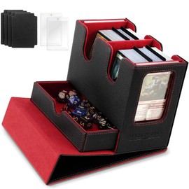 Deck Case Card Case Storage Box Trading Card Storage Box with 200-Card Capacity, 4 Dividers, 2 Magnetic Loaders, 2 Display Windows, Compatible with Yu-Gi-Oh/Commander/Duel Masters Sleeves (Black