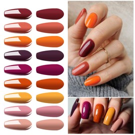 Vishine UV Gel Nail Polish 12 Gel Nail Polish Set, Orange Base Coat & Matte Glossy Top Coats Nail Art Kit Heeled Under Lamp, Soak Off UV LED Gel for Nails Manicure Design for Nail Studio DIY 8 ml