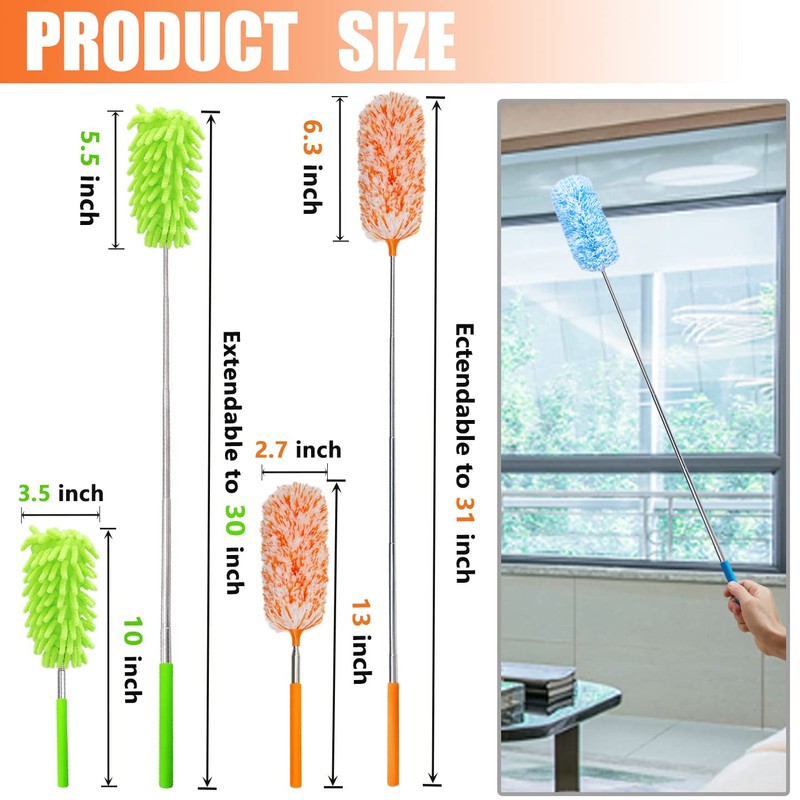 4 pcs Extendable and Washable Microfibre Feather Duster,13" to 30"