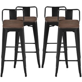 Yaheetech 30 inch Metal Stools Low Back Patio Bar Chairs Set of 4 Counter Height Stools Stackable Industrial Barstools with Wood Top Matte Black