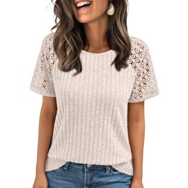 AUTOMET Womens Short Sleeve Shirts Business Casual Sweater Crewneck Tops Dressy Shirts Trendy Tunic Summer Clothes 2025 Apricot L