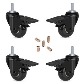 Hirate Threaded Stem Casters 5/16" with Brake, Set of 4 Heavy Duty 2" Swivel Caster Wheels with Safety Locking for Workbench Trolley Carts with Furniture Screw Inserts